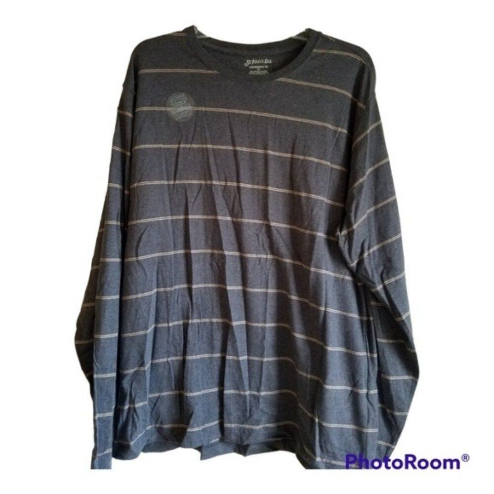 St. John's Bay Charcoal with Tan Stripes Crew Neck Jersey Size Large
